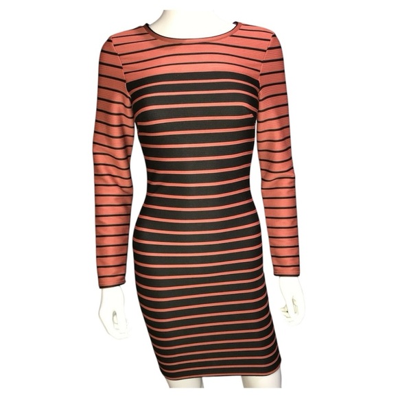 H & M Sweater Dress Women’s Small Black & Copper Stripes Casual Stretch Bodycom - Picture 2 of 4